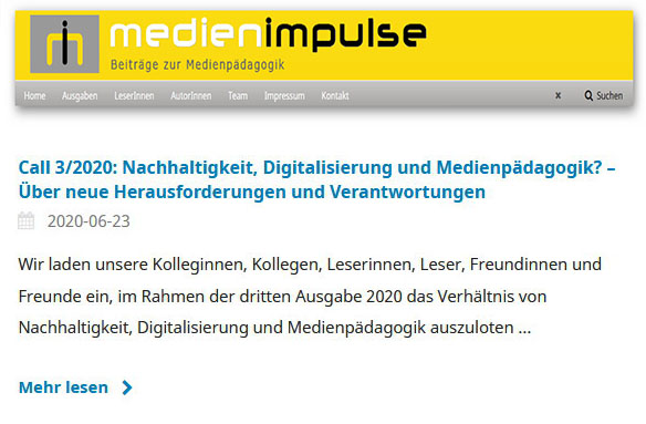 MEDIENIMPULSE Call 3/2020: Nachhaltigkeit, Digitalisierung und Medienpädagogik?