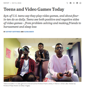 Screenshot PEW Research Center: "Teens and Video Games"