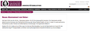 Screenshot Universitätsbilbiothek Magdeburg: Datenbank Heise+