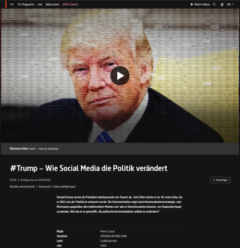 Screenshot Arte-Dokumentation: "#Trump – Wie Social Media die Politik verändert"