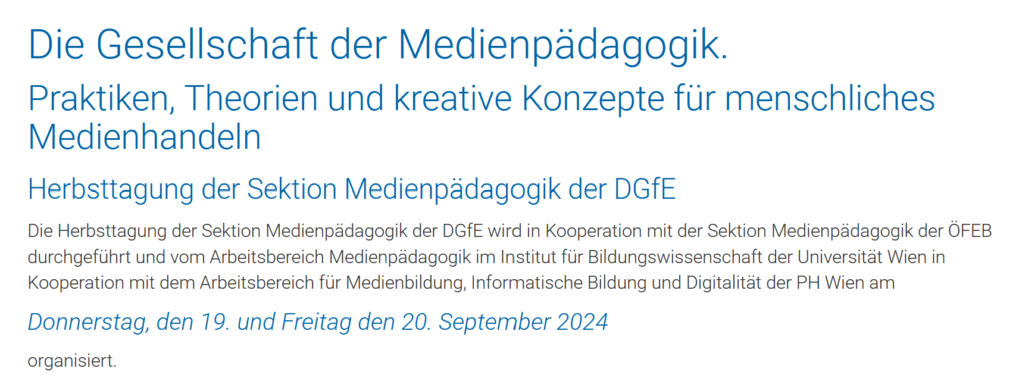 Herbsttagung der Sektion Medienpädagogik (DGfE) kurzfristig online!